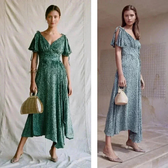 NWT Cult Gaia Lilah Flutter-Sleeve Chiffon Wrap Maxi Dress in Seafoam Green - Picture 1 of 10